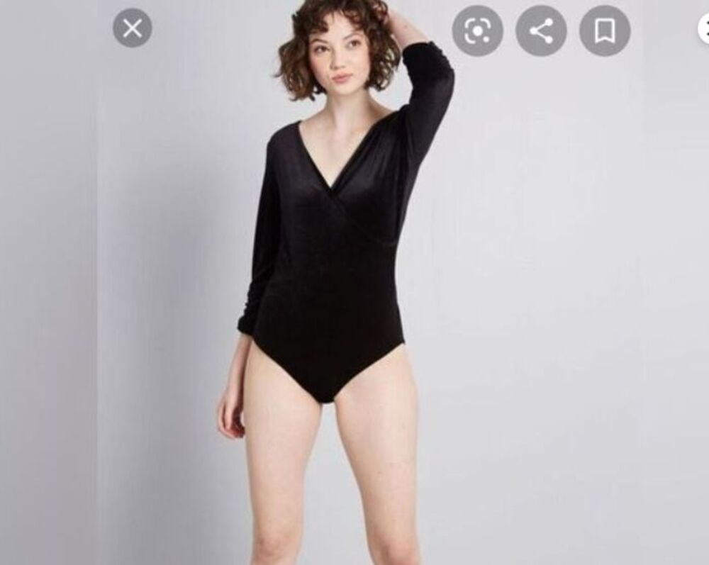Modcloth Suits You Well Velvet Bodysuit-Medium-Faux Wrap-Adjustable Snap-NEW